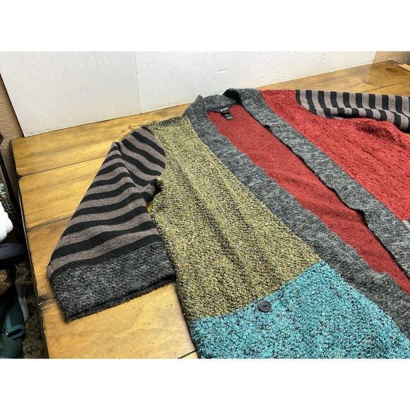 Ali Miles Boucle Knit Flyaway Colorblock 3/4 Sleeve Cardigan Sweater Womens 2X - Picture 6 of 12